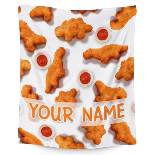 Mercuryelf Custom Dinosaur Chicken Nugget Blanket - Soft, Fuzzy & Warm - 50x60 Inches Flannel Throw Blankets for Living Room, Sofa - White Novelty Throws Gift for Teens