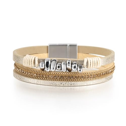 Edoneery Leather Wrap Bracelets for Women, Boho Stacked Cuff Bangle