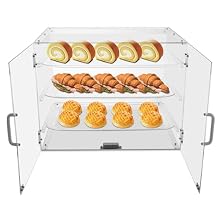 3-Tier Commercial Countertop Bakery Display Case, 21 x 17 x 16.5in Clear Acrylic Display Box, Retail Pastry Display Case with Removable Trays and Mag-netic Doors