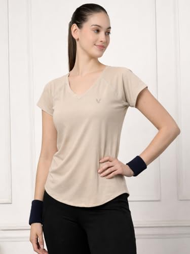 Image of UZARUS Women's V-Neck Regular Fit Gym T-Shirt Soft, Lightweight & Quick-Dry Fabric Activewear Top for Workout, Yoga, Running, Exercise, Casual