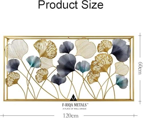 Image of F-RIQA METAL A PALACE OF WALL UNIQUE Luxury Metal Leaf Wall Art for Living Room - 3D Designer Floral Wall Decor with Gold, Teal & Grey Finish, Handcrafted Modern Rectangular Wall Hanging for Home, Bedroom, Hallway, Office & Hotel Interiors, Elegant Contemporary Statement Wall Decoration