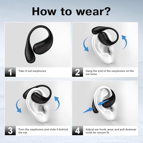 Fiolyixt Open Ear Headphones Bluetooth 5.4 Wireless Earbuds Sport Touch Over Earphones Built-In Mic With Ear Hooks 40H Ear Buds Led Display Fast Charging Case,Waterproof Design Audifonos Inalambricos,Black thumb #5