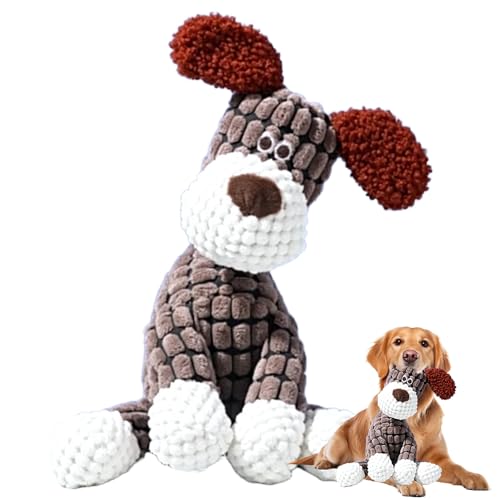 2026 New Dog Toys, Indestructible Plush Dog Toy for Aggressive Chewers, Interactive Squeaky Soft Puppy Chew Toy, Durable Teething Toys for Small Medium Large Dogs (Brown)