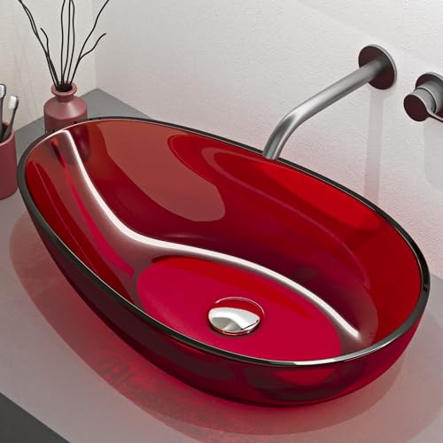 Mai & Mai Vasque à Poser 60x36x14 cm Lavabo en Résine sans Perçage ni Trop-plein Rouge Coloria04