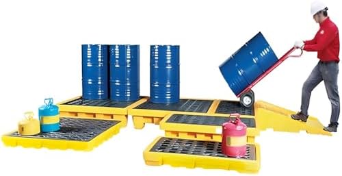 Drum Containment Spill Pallet, Oil Tank Spill Tray,1PCS Drum Spill Platform with Drain, Industrial Modular Sump Containment Tray, Drum Spill Containme(Yellow 43 L/66X66X15 CM)