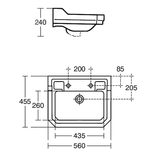 Ideal Standard Waverley U470101 Waschbecken, 56 cm, 2 Hahnlöcher, Weiß