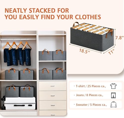 Image of 4 Pcs Wardrobe Organizer for Clothes with Metal Frame Rectangle Storage Baskets for Detailing FabricStorage Box Handles Shelf Basket for StorageClothes Pants Jeans Interior Small & Long Baskets