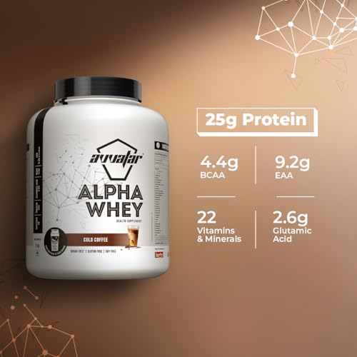 Image of avvatar ALPHA WHEY PROTEIN | 2Kg | Cold Coffee Flavour | 25g Protein | 50 Servings