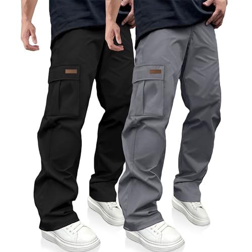 PLEPAN Men's Casual Cargo Pants Drawstring Hiking Pants Workout Tactical Joggers Sweatpants for Men