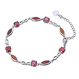 Größe: 18,5 cm MATBC 925 Sterling Silber Roter Granat Feueropal Armbänder für Frauen, Frauen Accessoires Femininas