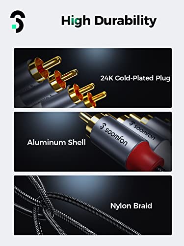 Soomfon 2Rca Male To 2Rca Male Stereo Audio Cable 3.3 Feet Rca Adapter Hifi Sound Quality 24K Gold Plated Connector Copper Core Compatible With Amplifier Cd Player Speaker #TOP3