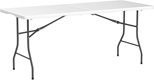 Miniatura 5 de Mesa plegable de plástico, mesa plegable de 6 pies, mesas portátiles de plástico para cenas, fiestas, tarjetas, picnic, campamento, granito blanco