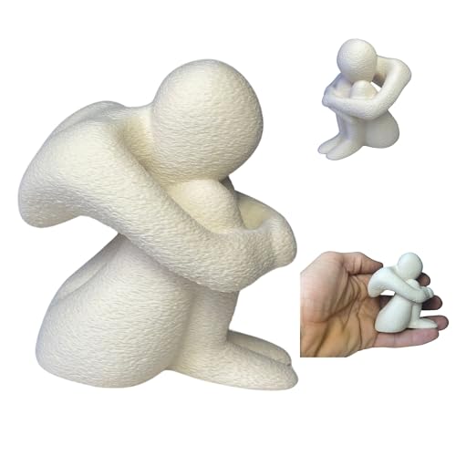 Minimalist Thinking Man Statue - Modern Cream White Abstract Figurine