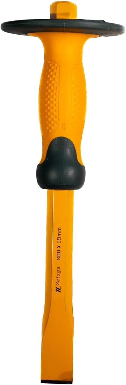 Zeluga 25-384 12 inch Heavy Duty Hex Pointed Head and Flat Head Chisel with Tool bag, 2 PCS Pro Masonry Chisel Set with Hand Protection, Used for Demolition, Carving, Scaling, Breaking and Crushing