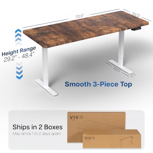 Image of VIVO Electric 71 x 30 in Rustic Standing Desk, Memory Height Adjustment, 1B Series, Holds 220 lbs, Vintage Brown Top White Frame, DESK-KIT-1W7N