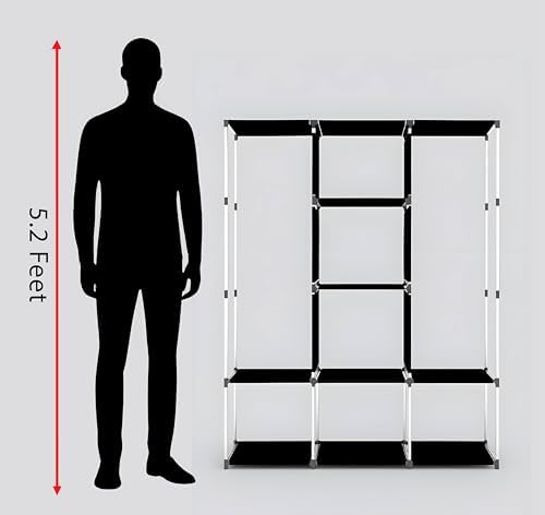 Maison & Cuisine Collapsible Wardrobe Portable Foldable Closet for Clothes Almira, 2 Hanging Space, 8 Shelves, Non-Woven Fabric 90 GSM (88130, Brown)