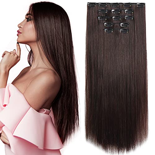 Black Hair Extension,HSPJHTM Clip in Hair Extensions for Women,Halloween hair extension 22" Synthetic Hair Extension 5PCS Long Straight Natural Thick Hair Pieces for Girls Full Head Dark Brown