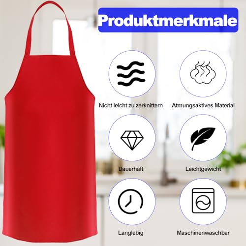 EXTRAPINS 6 Stück Kochschürze Rot, Küchenschürze mit 2 Taschen, Verstellbare Schürze, Rot Schürze für Männer Frauen, Latzschürzen für Küche Kellner Friseur Barista