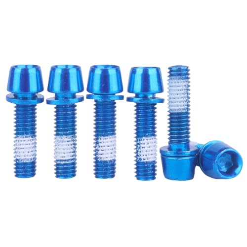 Image of Steel M5x18mm Bolts with Washer, Allen Hex Tapered Screw for Bicycle Stem, Pack of 6 (Blue)