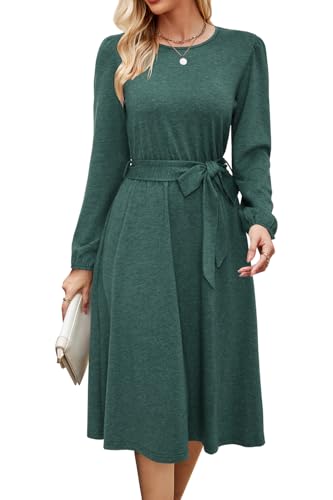 Image of Newshows Womens Long Sleeve Casual Dresses 2025 Business Work Teacher Fall Church Belted A Line Flowy Midi Dress
