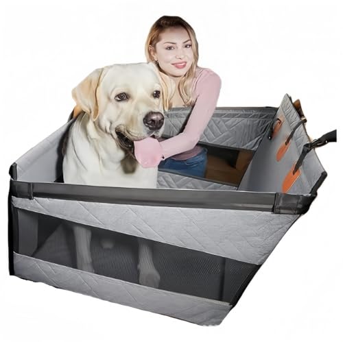 pisipe 犬 車 シート ペットドライブボックス ペットを乗せる シート汚れ防止 防水 耐摩 滑り止め 折り畳み 飛び出し防止 車用ケージ 犬車に乗せるグッズ 全種犬用 猫用 (56x56x40cm,グレー)