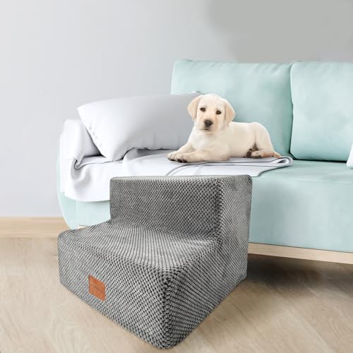 High-Density-Foam-Dog-Stairs-for-Small-Dogs-Extra-Wide-8-Pet-Steps-Stairs-for-Beds-Couch-Sofa-Non-Slip-Soft-Dog-Ramp-with-Portable-Handle-for-Cat-and-Doggy-Grey-2-Steps - Cucciolini Doodles High-Density-Foam-Dog-Stairs-for-Small-Dogs-Extra-Wide-8-Pet-Steps-Stairs-for-Beds-Couch-Sofa-Non-Slip-Soft-Dog-Ramp-with-Portable-Handle-for-Cat-and-Doggy-Grey-2-Steps