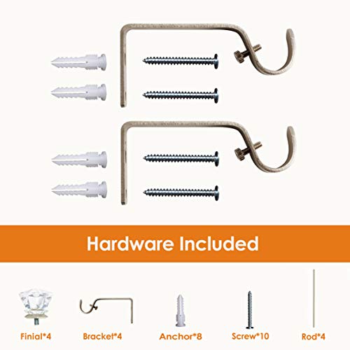 Qiteri Curtain Rod 28 To 48 Inch For Windows 2 Pack With Acrylic Diamond Finials,3/4" Standard Decorative Window Curtain Rod,Gold Nickel #TOP5