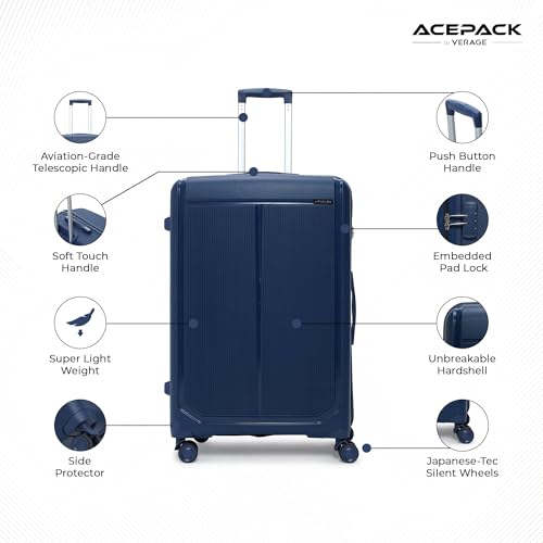 Image of VLITE Megatron Family Set of 6 Luggage with Covers | 3 Trolley Bags (20 /24 /28) + 3 Luggage Covers (20 /24 /28) | Lightweight Polypropylene Hard Shell, 360 Spinner Wheels (Navy Blue /Solid Black)