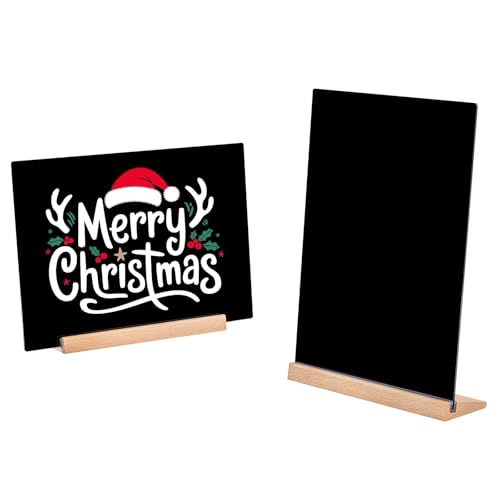 Hotyin 2 Stück Kreidetafel Aufsteller, A4 Schiefertafel Zum Beschriften, Kreidetafel Klein mit Holzständer, L-Form Preisschilder Aufsteller für Hochzeiten, Partys, Tischdekoration, Bar Café