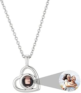 ZLHZW Picture Necklace Personalised for Women - Custom Photo Love Heart Projection Pendant - Customised Portrait Jewelry - Birthday Anniversary Memorial Gifts Girlfriend Wife Mother Daughter