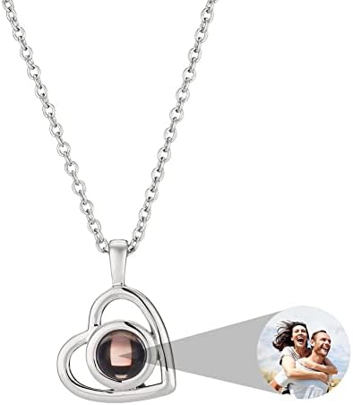 ZLHZW Picture Necklace Personalized for Women - Custom Photo Love Heart Projection Pendant - Customized Portrait Jewelry - Birthday Anniversary Memorial Gifts Girlfriend Wife Mother Daughter - Silver