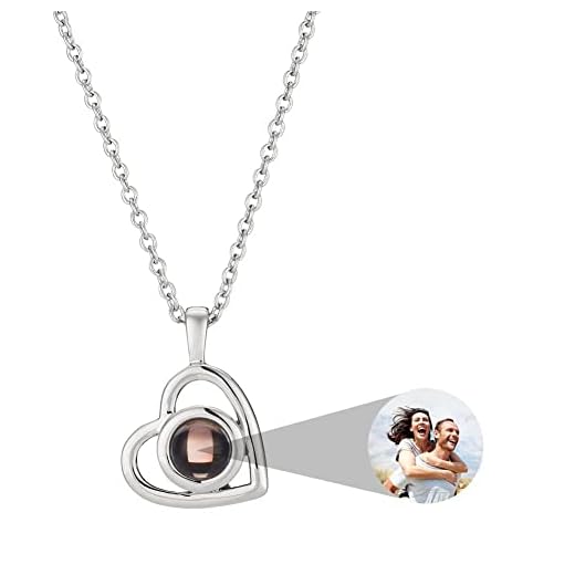 ZLHZW Picture Necklace Personalized for Women - Custom Photo Love Heart Projection Pendant - Customized Portrait Jewelry - Birthday Anniversary Memorial Gifts Girlfriend Wife Mother Daughter - Silver