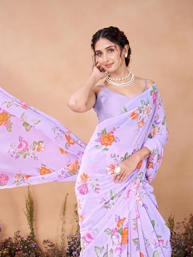 Image of Garden Vareli Women Georgette All Over Floral Printed Saree