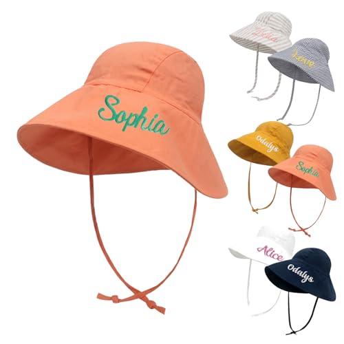 Personalized Baby Beach Hat, Custom Name Sun Hat for Boys Girls Infant Wide Brim Hats Baby Bucket Hat