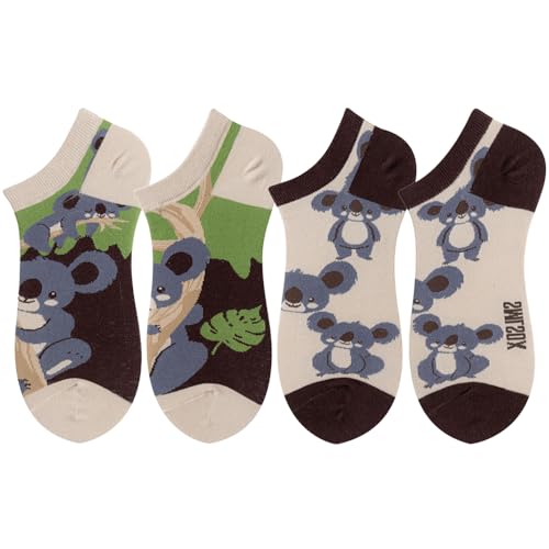 2 Pairs Funny Cartoon Animal Print Cotton Ankle Socks for Women Teens