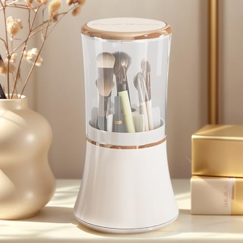 Exquisite makeup brush organizer, Makeup Brush Holder with Lid, Cosmetic Tools Storage Organizer for Vanity Desktop Bathroom Countertop (White)