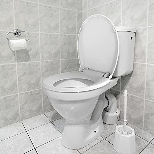 17'' Toilet Seat with Cover Soft Close, Toilet Lid Slow Close Quiet No, Easy Installation & Release,Safe PP Material Easy Clean, Comfortable Ergonomic Design, Suitable to Round Toilets,White