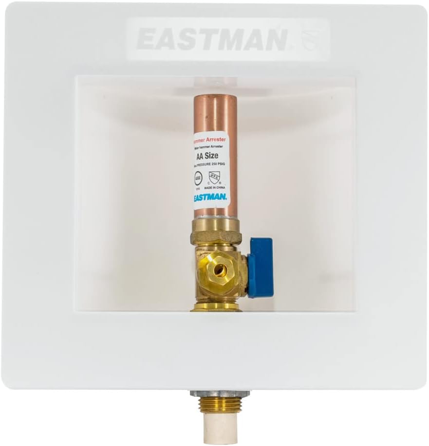 1/2 Inch CPVC Connection Ice Maker Outlet Box with Hammer Arrestor, Quarter Turn Ball Valve, Pre-Assembled, 60240