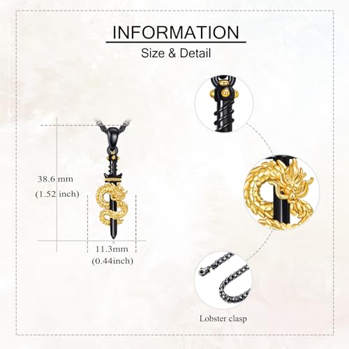 YAFEINI Men Necklace S925 Sterling Silver Axe/Dragon Sword/Crown Cross/Angel Wings/Pirate/Tetragrammaton/Anchorara/Hamsa Pendant Necklace Animal Jewelry Gifts for Men4