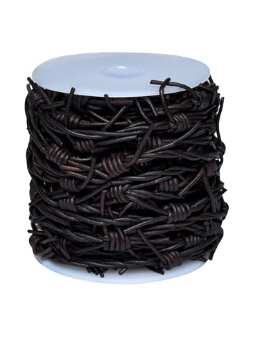 Artificial Barbed Wire Ribbon Trim Real Leather Cord for Party Home Decoration Gift Boxes DIY Crafts - 33 Feet Spool by Cords Essentials (Distressed Dark Brown)