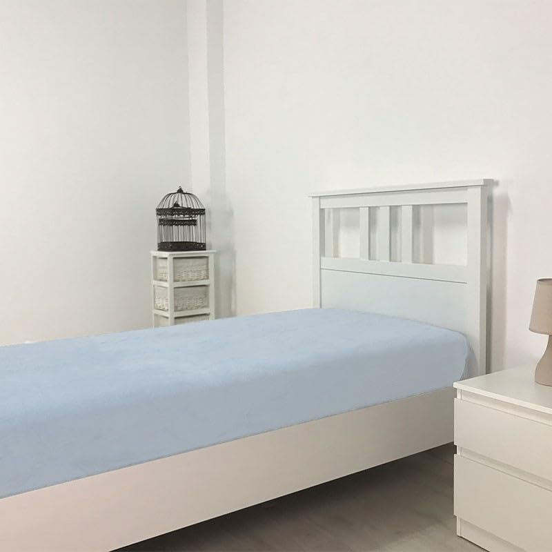 Rufino Díaz Sábana Bajera Invierno Ajustable Coralina (Celeste   135 cm)   Se Adapta Perfectamente a tu colchón   Tejido Suave, agrable y Resistente