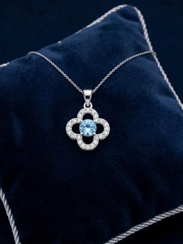 Image of Clara 925 Sterling Silver Blue Pendant Necklace with Chain | Platinum Plated |Minimal Daily Wear | Gift for Women & Girls