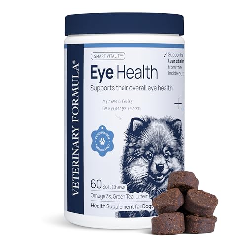 Veterinary Formula Eye Health Supplement for Dogs Vet-Formulated Tear Stain Chews with Omega 3 Lutein & Cranberry Smart Vitality Supports Eye Moisture Stain Reduction & Immunity 60 Soft Chews