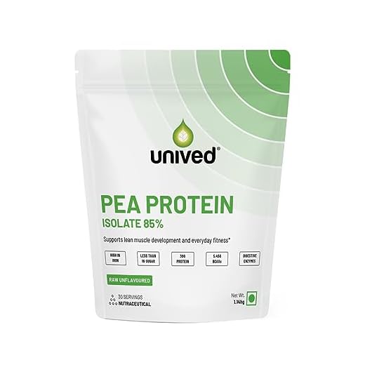 Unived Organic Pea Protein Isolate with Natural Digestive Enzymes, 100% Vegan & Plant-Based, BCAAs, Amino Acid, Lean Muscle Development, Non-GMO & Sugar-Free, Natural (Organic Raw 30 Servings)