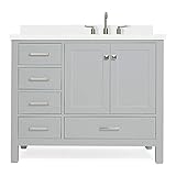 ARIEL 43' Inch Grey Bathroom Vanity w/ 1.5' Edge Italian Carrara Marble Countertop & Backsplash |...