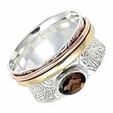 SILVERTROVE Anillo giratorio de plata de ley 925 maciza con piedras preciosas Cuarzo ahumado, joyería hecha a mano para hombres y mujeres, CRG1215AD_62 (19.7)
