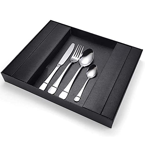 Ménagère en Acier Inoxydable, Lot de 4 Couverts, Acier Inoxydable de qualité Alimentaire, avec Couteau, Fourchette, cuillère, Vaisselle dans Un élégant Coffret (argenté, 24 pièces)