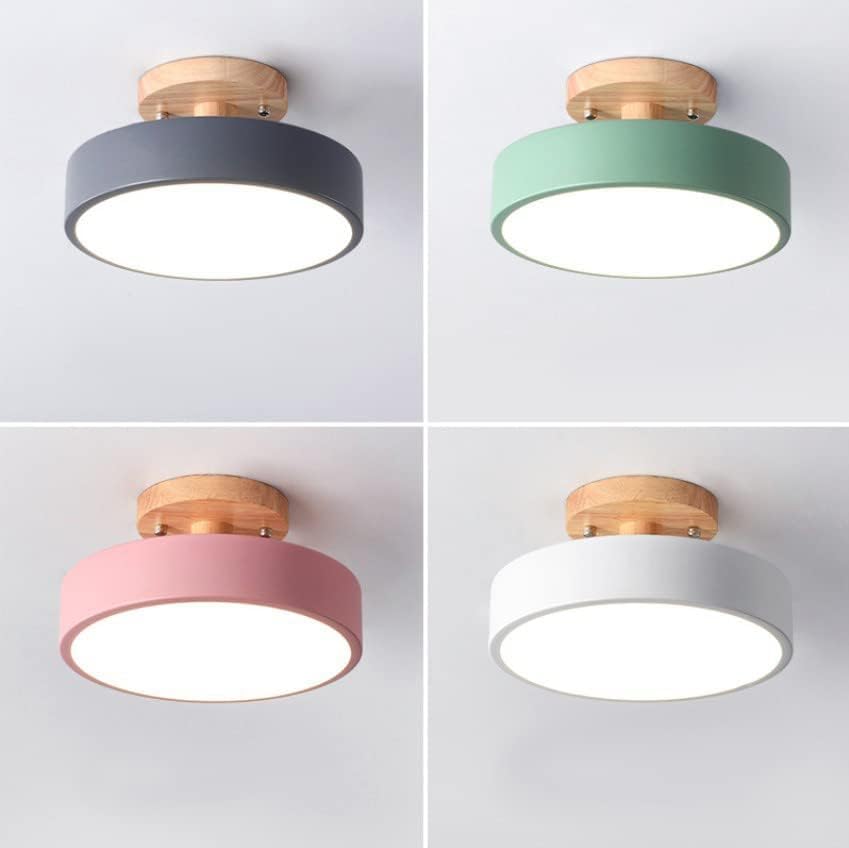 Modern LED ceiling light, simple wooden style embedded lighting, circular acrylic lampshade, suitable for bedroom, living room, dining room, Corridor and corridor lighting fixtures (23 cm, gray)