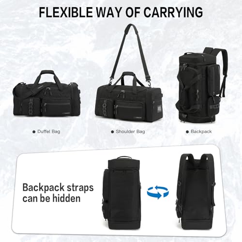 TONRUYN 3 in 1 Travel Duffle Bag Backpack for Men Women 50L Gym Bag & Sports Duffel Bag with Shoe Compartment & Wet Pocket Weekender Overnight Bag for Traveling Fitness Workout Camping, Black by TONRUYN - Used condition - Image 6