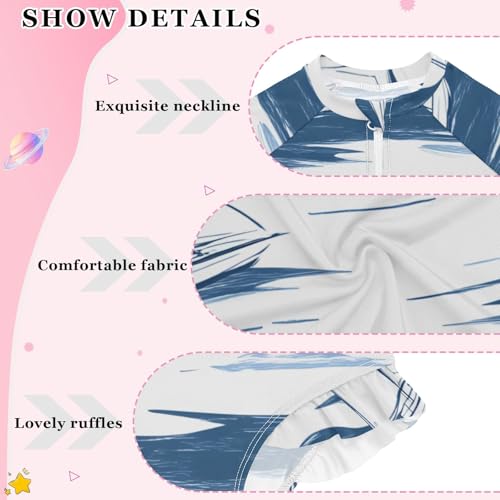 Girls One Piece Swimsuits White Boat Sailing in Sea Pattern Beach Swimwear Long Sleeve Bathing Suit4